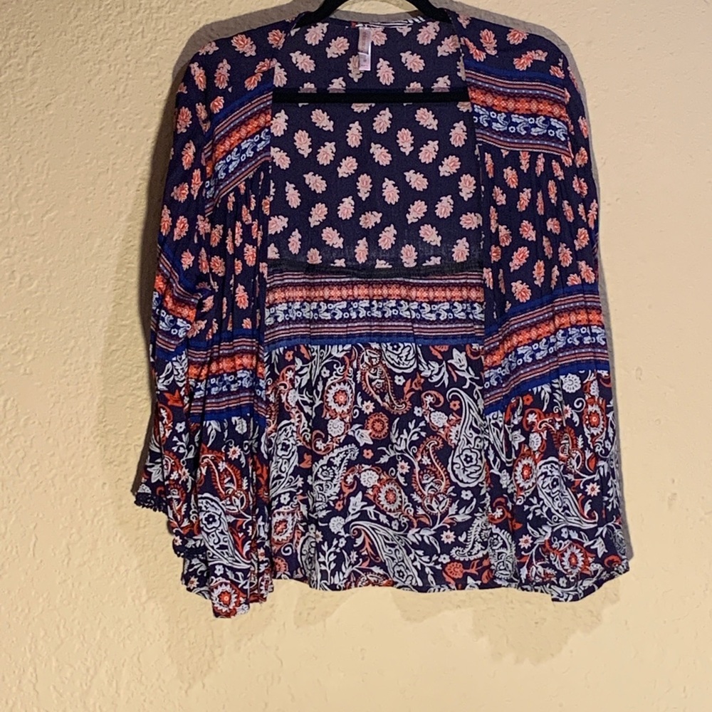 Red, white, and blue paisley cardigan